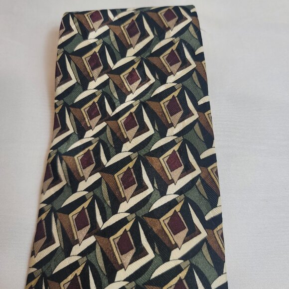 Martin Wong Men's Silk Tie Ivory Gray & Burgundy Abstract Design Napa California - Picture 2 of 8